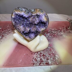 A+ Amethyst Heart Crystal on Hand Stand